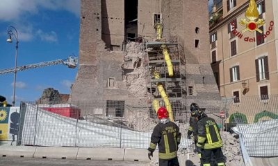 Roma, doppio crollo della Torre dei Conti ai Fori Imperiali