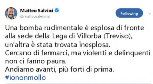 Attacco contro sede Lega, per la Procura è terrorismo