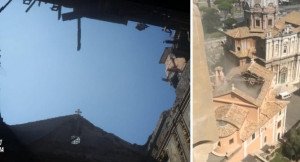 Crolla il tetto di una chiesa di fronte al Campidoglio