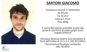 Milano, Giacomo Sartori scomparso nel nulla: anche una pagina Facebook per trovarlo 